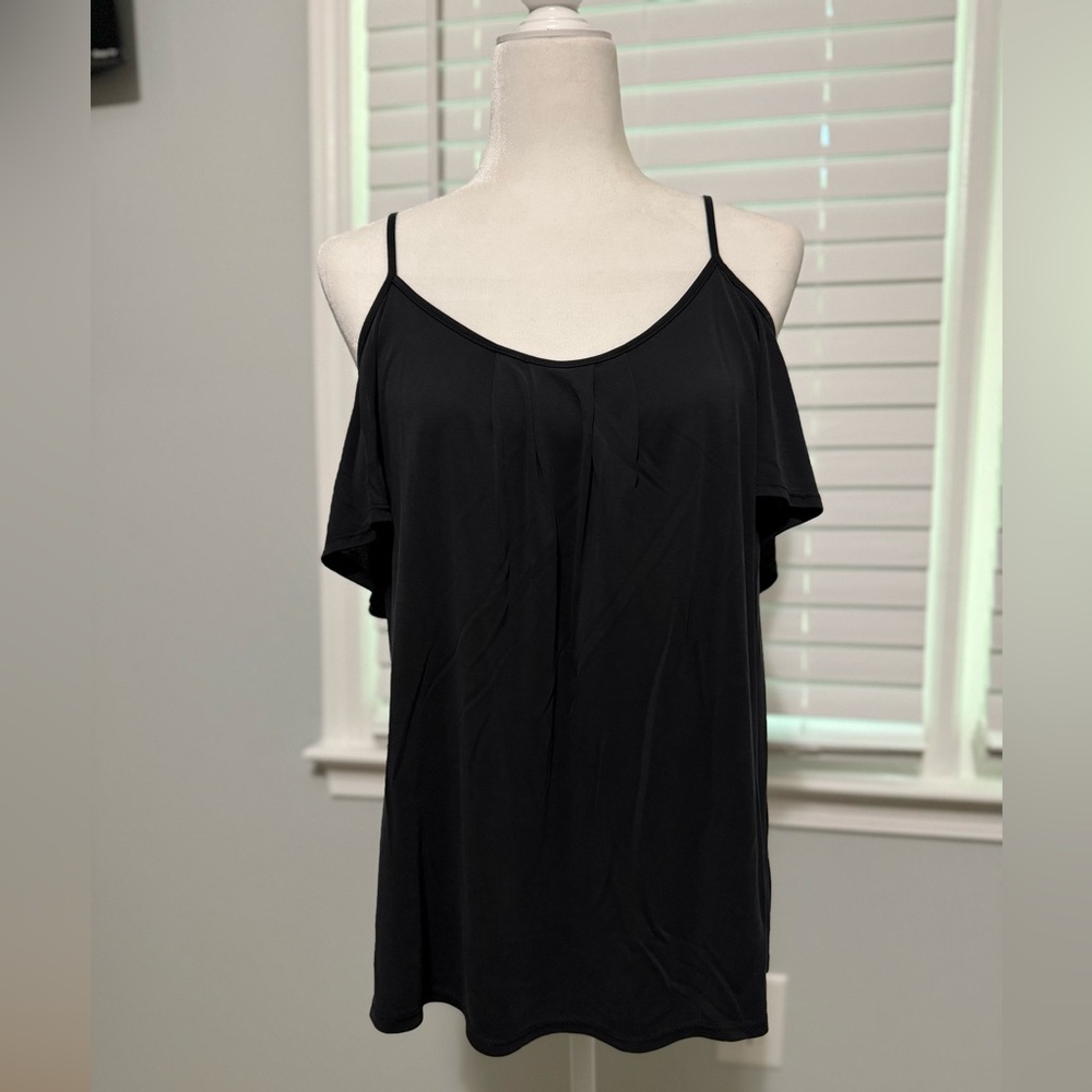 Black Ruffled Cold Shoulder Blouse